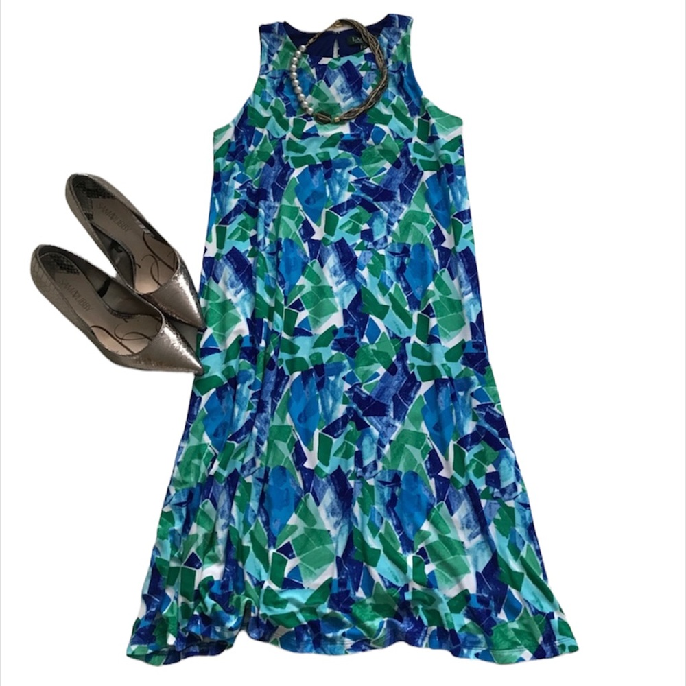 NWT Ralph Lauren blue and green trapeze dress